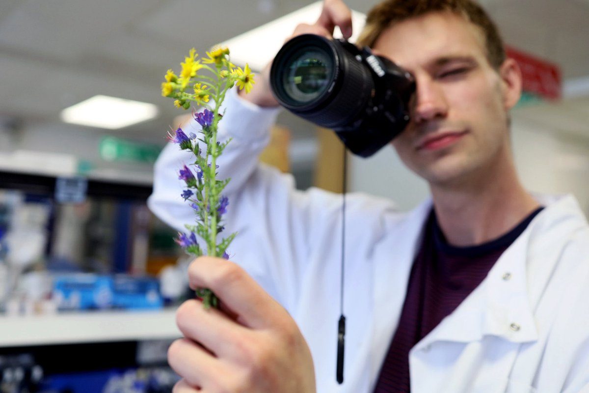 Nick Desnoyer with camera and flowers